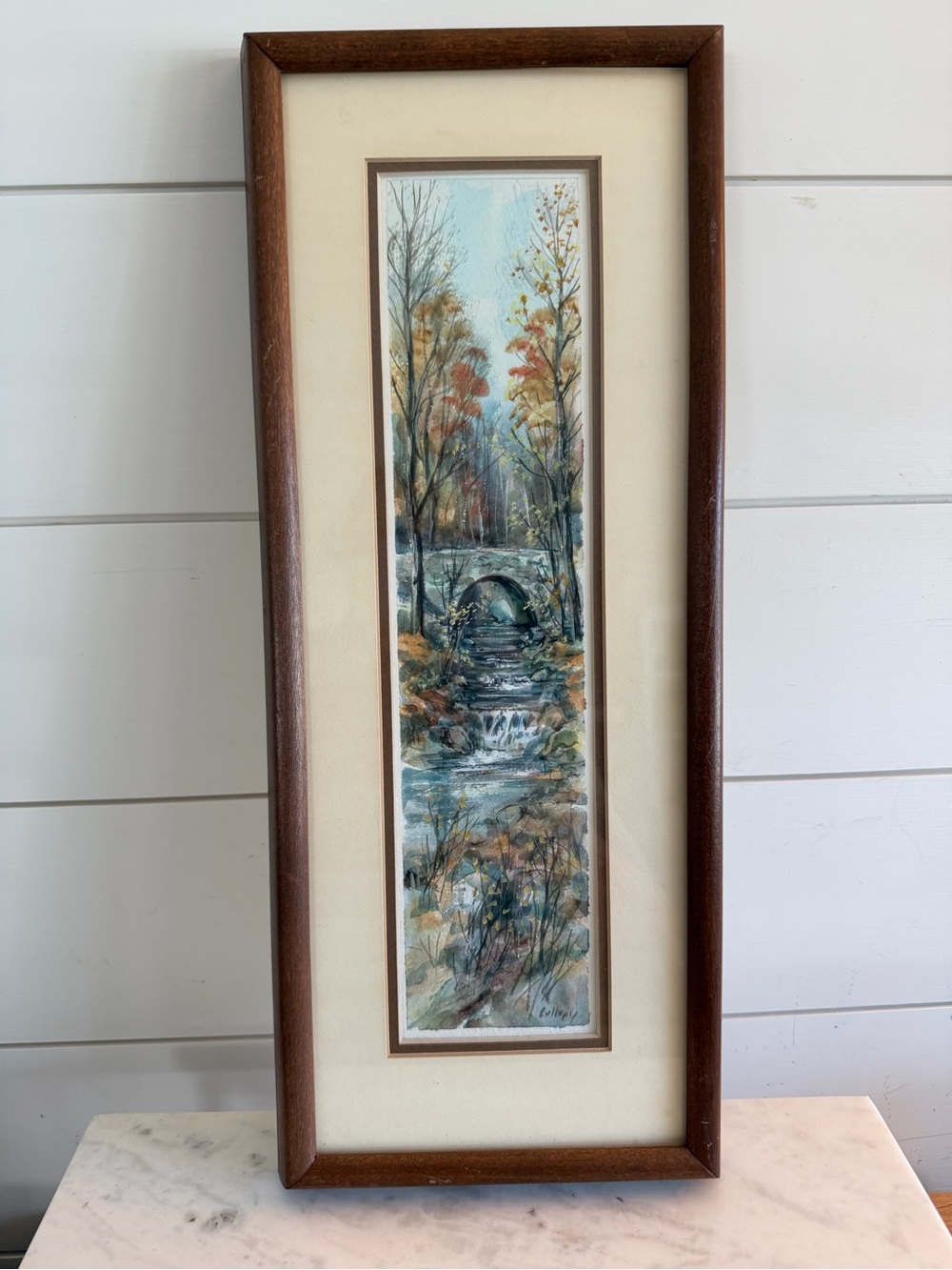 Richard Collopy Watercolor Print Wooded Landscape Bridge
